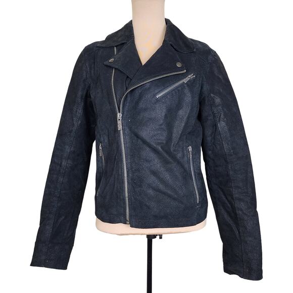 Genuine Leather Solid Contemporary Small Black Moto Jacket - Picture 1 of 5